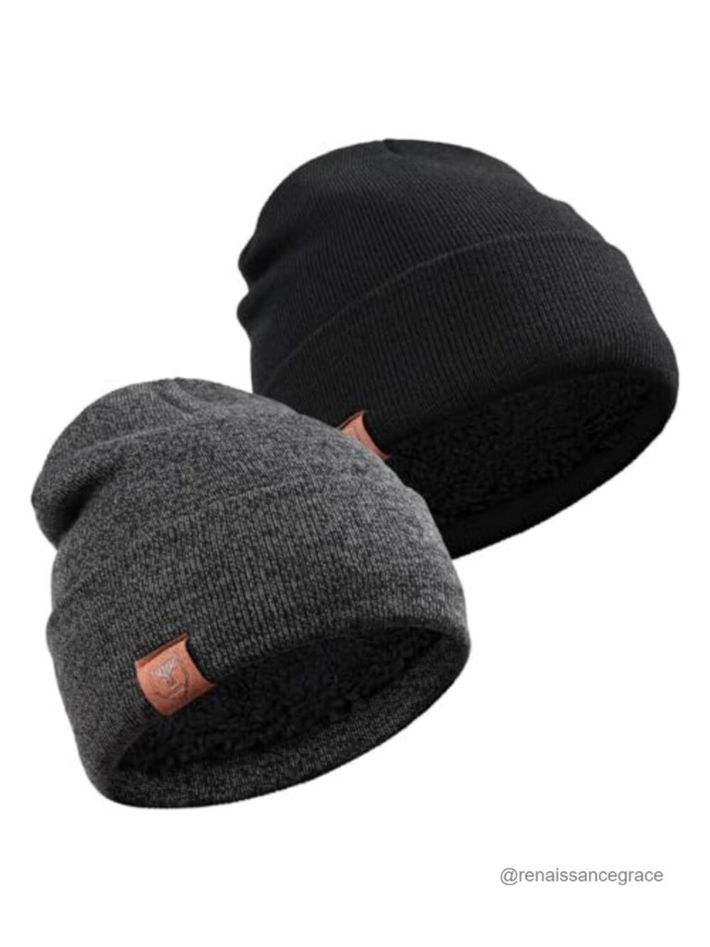 OZERO Unisex Fleece Lined Stretch Knit Winter Beanie Hat 2 Pack